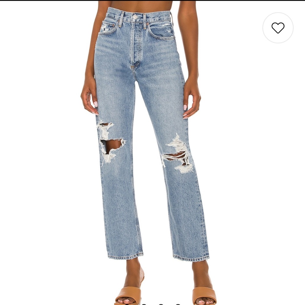 Agolde Light Blue Distressed Straight Leg Jeans